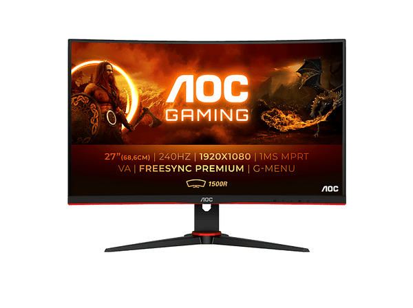 Monitor gaming - AOC C27G2ZE/BK, 27" FHD (1920x1080,  Curved 1500R, 240Hz, 0.5 ms, VA, FreeSync , VESA, HDMI 2x2.0, Displayport 1x1.2) Negro/rojo