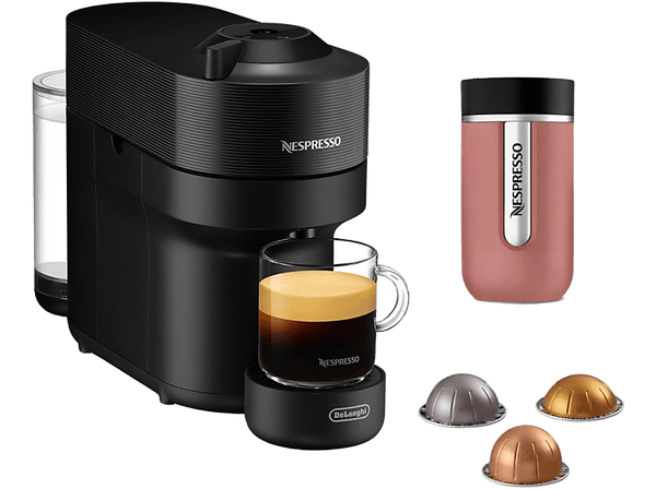 Cafetera de cápsulas - De'Longhi ENV90.B Vertuo Pop + Travel Mug para cápsulas Nespresso Vertuo, 2.6 bar, 0.56 L, 1.250 W, Bluetooth, Wi-Fi, Negro
