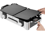 Barbacoa - WMF Lono Master Grill, 2400W, Antiadherente, Regulador temperatura, 2 zonas, Bandeja antigoteo extraíble, Acero inoxidable Cromargan, Plata