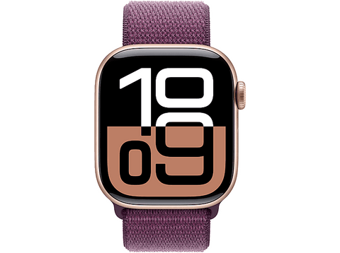 Apple Watch Series 10 (2024), GPS, 42 mm, Gesto de doble toque, Caja de aluminio Oro rosa, Correa Loop deportiva Ciruela