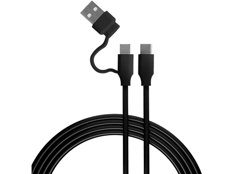 Cable - FR-TEC USB-C  Cable Play &  Charge 3m FT0042, USB-C a USB-C con adaptador USB-A, Compatible con Mando Dualsense, Negro