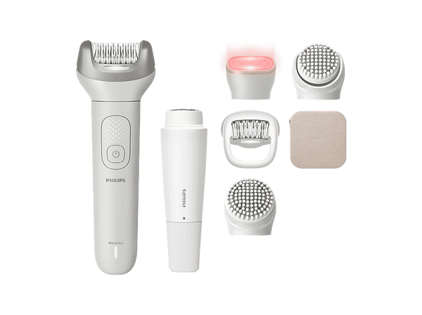 Depiladora - Philips BRE738/00, Set belleza 9900 Series, 7 accesorios, SkinLED, ProGuide 360°, Exfoliación, Impermeable, 60 min batería