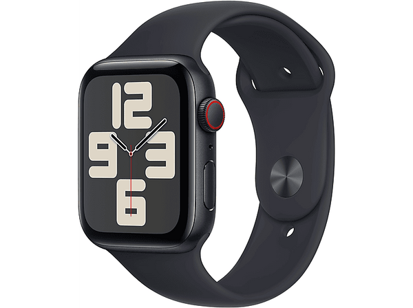 APPLE Watch SE (2023), GPS+CELL, 44 mm, Caja de aluminio medianoche, Vidrio delantero Ion-X, Talla S/M, Correa deportiva medianoche