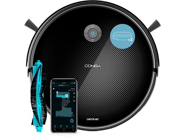 Robot friegasuelos - Cecotec Conga 2299 Inertial X-Treme, 3en1, 2100 Pa, 320ml, 160 min, 6 modos, Alfombra, Incluye base de carga, Wi-Fi, Alexa, Negro
