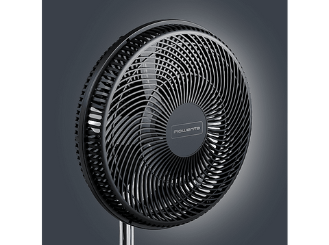 Ventilador de pie - Rowenta Turbo Essencial VU3110, 55W, 3 velocidades, Altura regulable, Silencioso, 6 aspas, Negro