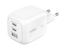 Cargador de pared - Belkin BoostCharge Pro 3-Port GaN, Universal, 3 Puertos, 70 W, USB-C y USB-A, Blanco