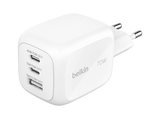 Cargador de pared - Belkin BoostCharge Pro 3-Port GaN, Universal, 3 Puertos, 70 W, USB-C y USB-A, Blanco