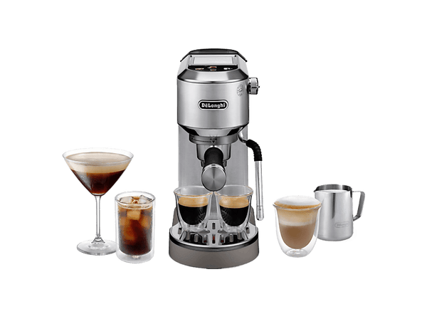 Cafetera express - De'Longhi EC890.M Dedica Duo Cold Brew, 15 bar, 1450W, 1.1 l, Capacidad para 2 tazas, Metal