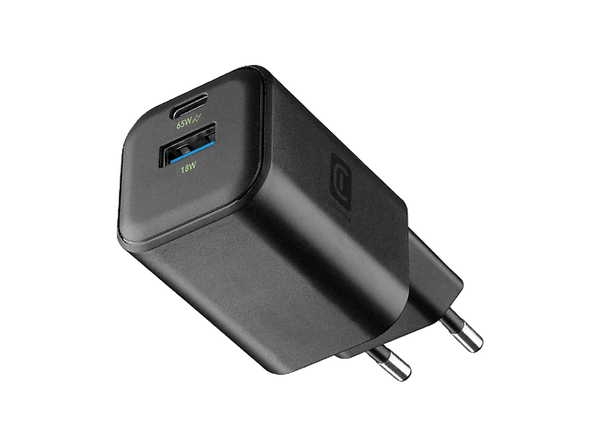 Cargador de pared - CellularLine Multipower 2 GaN, 65 W, Carga rápida, Universal, Negro