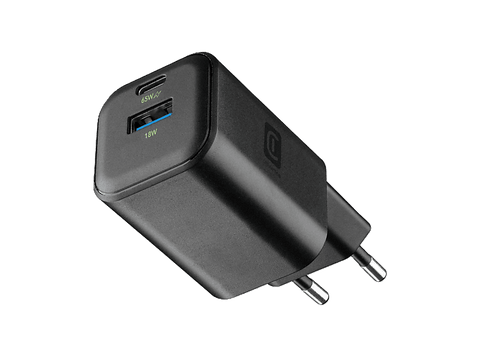 Cargador de pared - CellularLine Multipower 2 GaN, 65 W, Carga rápida, Universal, Negro