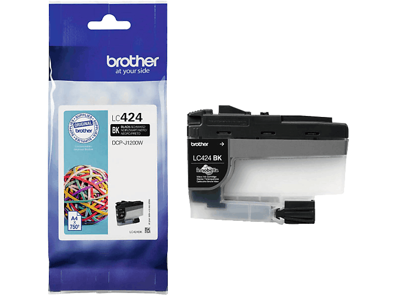 Cartucho de impresora - Brother LC424, ISO/IEC 24711, 750 páginas, Negro