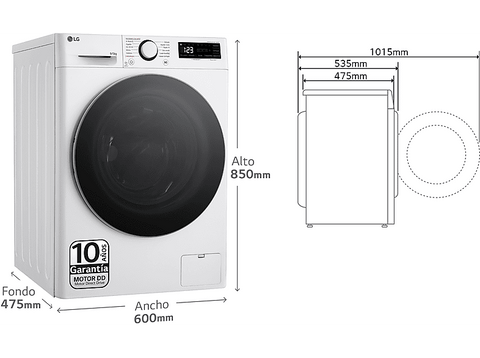 Lavadora secadora - LG F2DR5S09A1W, 9 kg+5 kg, 1200 rpm, 12 programas, Blanco