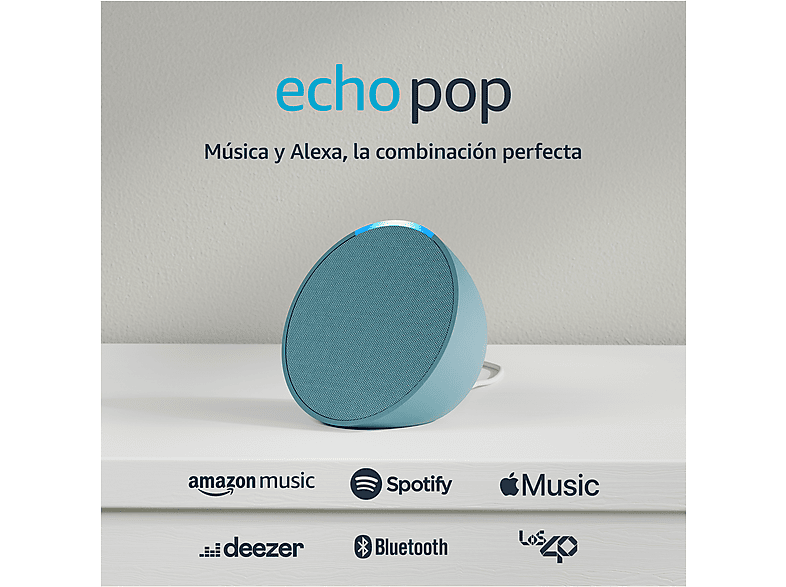 Altavoz inteligente - Amazon Echo Pop, Bluetooth con Alexa de sonido potente y compacto, Verde azulado