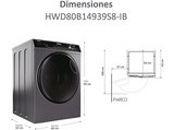 Lavadora secadora - Haier I-Pro Series 3 HWD80-B14939S8-IB, 8 kg+5 kg, 1400rpm, Motor Direct Motion, 15 programas, Antibacterias, Vapor, Blanco