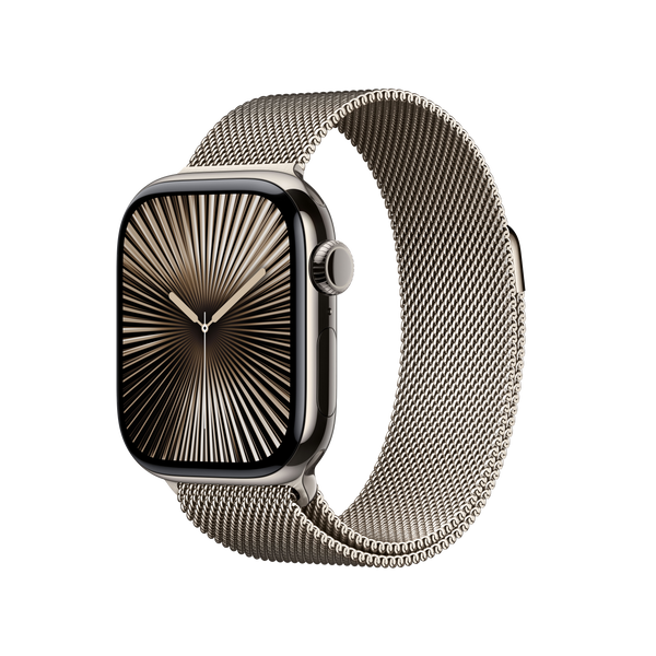 Apple Watch Series 10 (2024), GPS + Cellular, 42 mm, Gesto de doble toque, Caja de titanio Natural, Correa Milanese Loop Natural