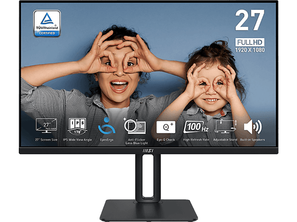 Monitor - MSI Pro MP275P, 27", FHD, 1 ms, 100 Hz, Tecnología EyesErgo, Ángulo de visión 178°, Negro