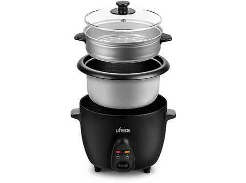 Arrocera - Ufesa AR4080 Basmati, 700 W, 1.8 l, Cubeta anti adherente extraíble, Función mantener caliente, Negro