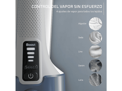 Cepillo de vapor y plancha - Rowenta Pure Force DR8722, 1800 W, 90 g/min, 4 niveles de vapor, Vertical y horizontal, Modo Boost, Blanco