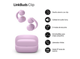 Auriculares True Wireless - Sony LinkBuds Clip, Estilo abierto, 3 modos de escucha, IPX4, Llamadas nítidas, 37 horas, IA, Táctil, iOS/Android, Lavanda