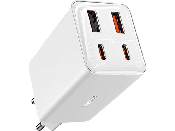 Cargador de pared - Baseus GaN6 Pro, Universal, 65W, 2x USB-A, 2x USB-C, Blanco