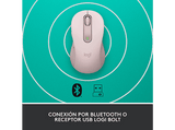 Ratón inalámbrico - Logitech Signature M650, Para manos grandes, Bluetooth, Accesos directos, Personalizable, Bluetooth, USB, Rosa