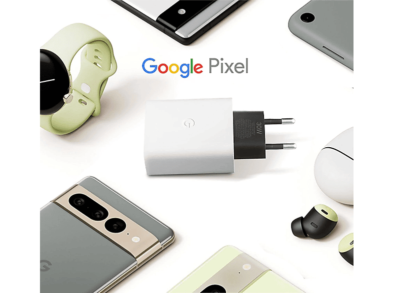 Cargador - Google Pixel 30W USB-C (GA03502-EU), Sin Cable, Compatible con dispositivos con carga USB-C, Carga rápida, Clearly White