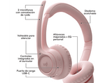 Auriculares inalámbricos - Logitech Zone 300, Bluetooth, Micrófonos (volteable) con cancelación de ruido, Hasta 20h batería, Multidispositivo, Rosa