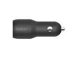 Cargador USB para coche - Belkin CCB001btBK, Dispositivos con carga USB-A, Doble puerto, 24W con 12 vatios por puerto, Negro
