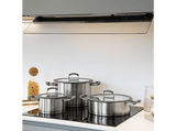 Batería de cocina - Jata Hogar HBAT2552, 6.8L, Acero inoxidable, Apilables, Tapas Vidrio Templado, 3 Ollas, Compatibles con todas las cocinas, Plata