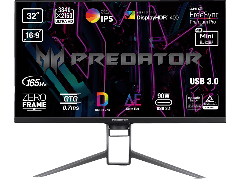 Monitor gaming - Acer Predator X32FP, 32 UHD 4K, 0.7 ms, 160 Hz, 4xHDMI(2.1)+1xDP(1.4)+1xUSB 3.1 Type-C+1xUSB 3.0+2xAltavoces 7W, FreeSync Premium