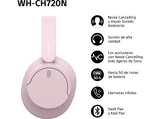 Auriculares inalámbricos - Sony WH-CH720NP, Cancelación ruido (Noise Cancelling), 35h, Carga Rápida, Con Asistente, Bluetooth, De Diadema, ANC, Rosa