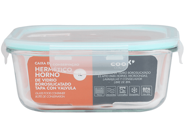 Tupper - CMP Paris KAE1477, Vidrio borosilicatado, 1 l, Apto para horno, microondas, congelador y lavavajillas, Azul y transparente