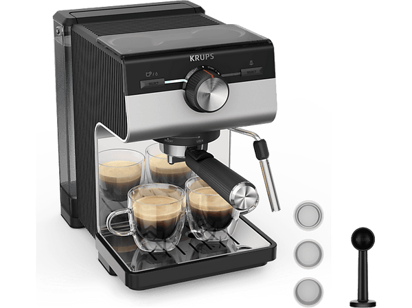 Cafetera express - Krups XP384E Authentic, 15 bares, Depósito 2 L, Boquilla de acero inoxidable, Cápsulas ESE, Inox