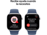Apple Watch Series 10 (2024), GPS + Cellular, 46 mm, Gesto de doble toque, Caja de aluminio plata, Correa deportiva Azul denim, Talla S/M