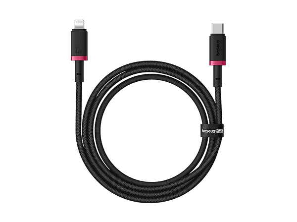 Cable USB - Baseus Dura, Lightning a USB-C, 100 cm, 20W, Carga rápida, Ultrarresistente, Negro y Rojo