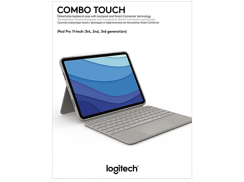 Funda con teclado - Logitech Combo Touch, Para iPad Pro 11 inch (1.ª, 2.ª, 3.ª, 4.ª generación - 2018, 2020, 2021, 2022), Smart Connector, Arena