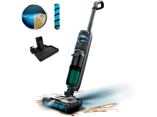 Escoba friegasuelos - Cecotec FreeGo Wash&Vacuum Spray, Aspira y friega, 250 W, 700 ml, 35 min, Spray integrado, Incluye base de autolimpieza, Negro