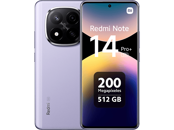 Móvil - Xiaomi Redmi Note 14 Pro+ 5G, Morado lavanda, 512 GB, 12 GB RAM, 6.67" AMOLED 1.5K, Snapdragon 7s Gen 3., 5110 mAh