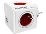 Ladrón enchufe - PowerCube Allocacoc 1202RD/DEOUPC, 4 tomas de corriente, 2 puertos USB, Rojo