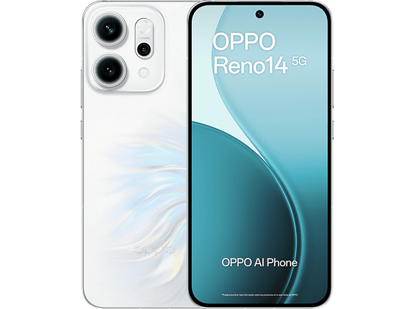 Móvil - OPPO Reno14, Opal White, 256 GB, 12 GB RAM, 6.59 " 2.5D AMOLED, Mediatek Dimensity 8350 (4nm), 6000 mAh, IP69