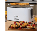 Tostadora - Cecotec Toast&Taste 16000 Extra White, 1630W, 2 ranuras largas extraanchas, 4 tostadas, Soporte para panecillos, Acero inox, White