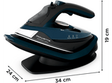 Plancha de vapor - Rowenta DE6725 Freemove Force, Sin Cable, 2600 W, 220 g/min, 0,25 L, Suela de acero inox, Azul