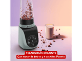 Batidora de vaso - Moulinex Blend Up Essential LM1E04, 800 W, 6 Programas, Botella hermética, 700 ml, Cuchillas Powelix, Compacta, Eucalipto
