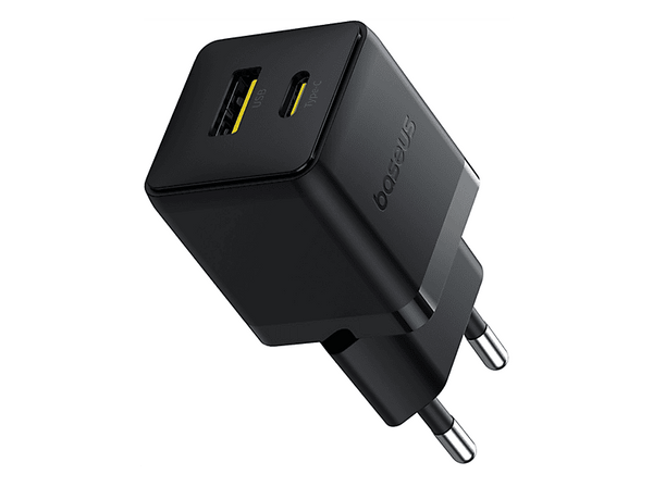 Cargador de pared - Baseus PALM, 20W, USB y Tipo-C, Kit con cable Tipo-C de 100 cm, Universal, Negro Cluster