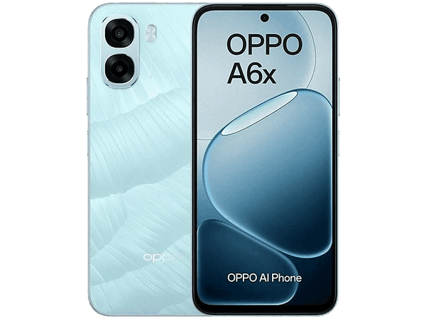 Móvil - OPPO A6x, Ice Blue, 128 GB, 4 GB RAM, 6.75 " LCD Display, Qualcomm Snapdragon 685, 6100 mAh