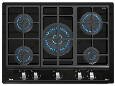 Placa de gas - Teka GZC 75330 XBN, 5 zonas, Gas natural, ExactFlame, 70 cm, Negro