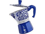 Cafetera tradicional - Bialetti Moka Express Bialetti Dolce&Gabbana Blu Mediterraneo, Aluminio, Hasta 3 tazas, Azul