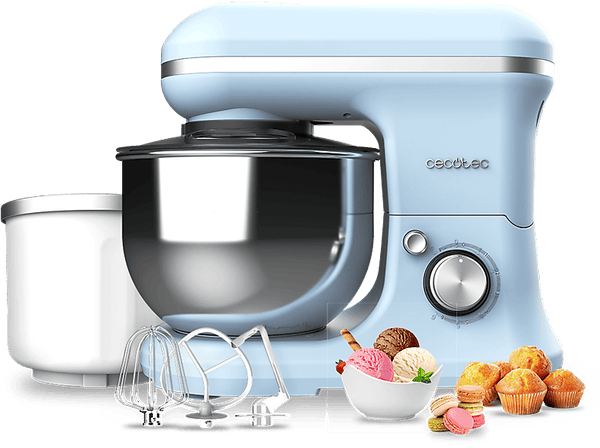 Robot amasador - Cecotec Cecomixer Merengue 5L 1200 Ice-Cream Blue, 1200 W, 5L, 6 velocidades, Movimiento planetario, Incluye heladera, Blue