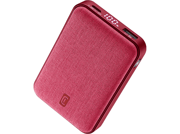 Powerbank - CellularLine GLAM, 10000 mAh, 20W, USB A + Tipo C, Rojo