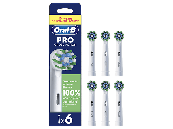 Recambio para cepillo dental - Oral-B Pro CrossAction, Cabezales De Recambio, Pack de 6 unidades, Blanco